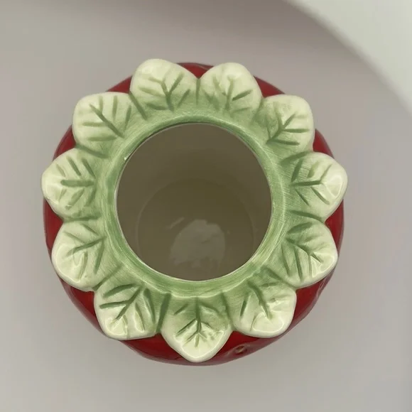 Strawberry Ceramic Planter - Red and Green - Picture 5 of 6